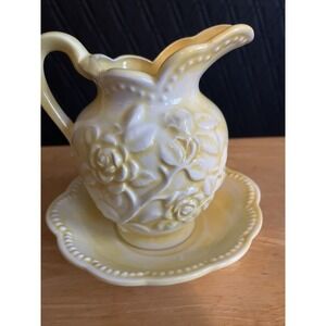 Yellow Rose Pitcher and Basin Wash Basin Set Ceramic Decorative Vintage